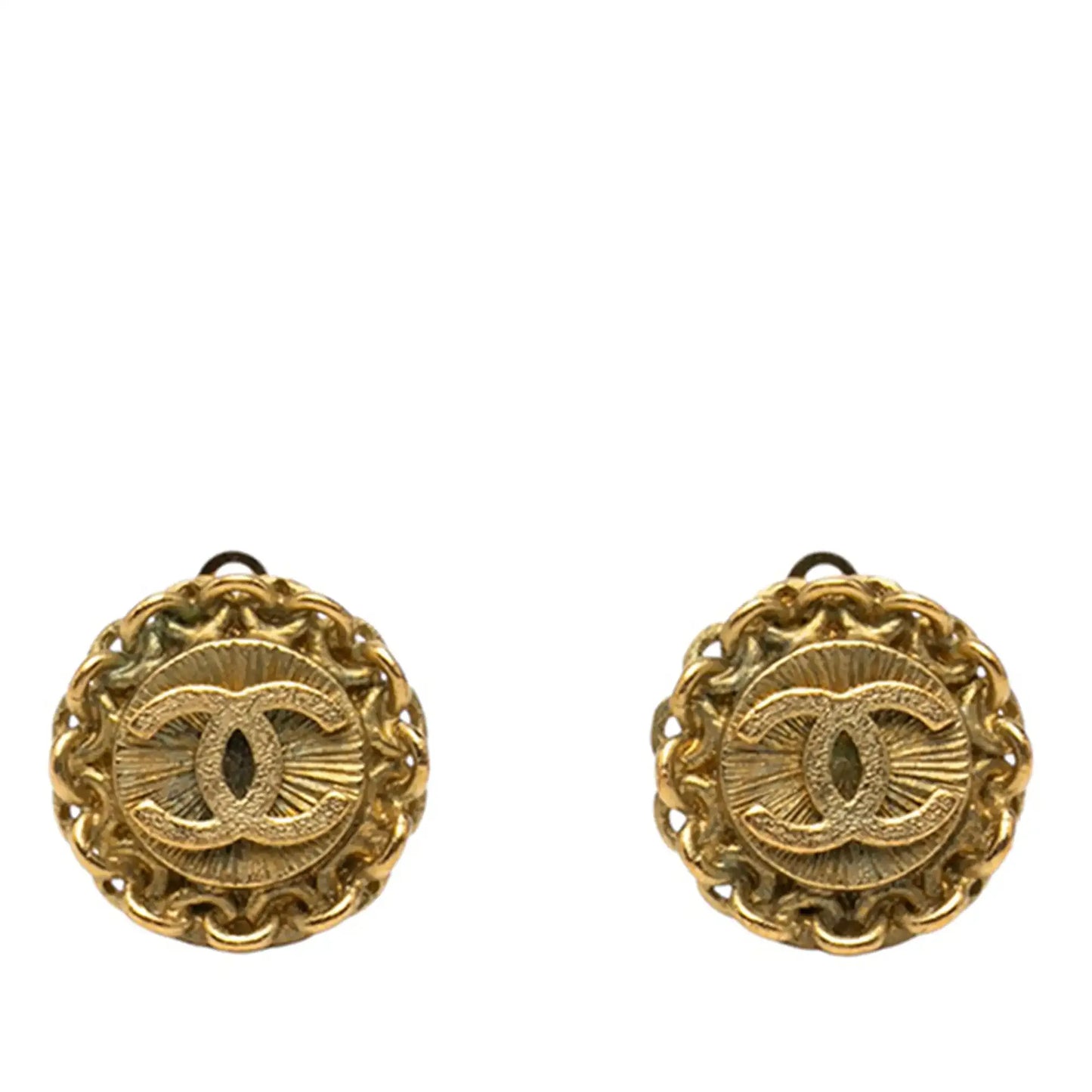 Chanel Gold Plated CC Chain Round Clip On Earrings