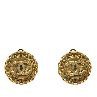 Chanel Gold Plated CC Chain Round Clip On Earrings
