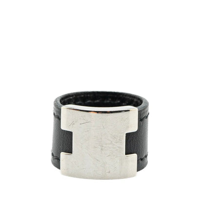 Hermès Leather and Palladium Plated Lurie Ring