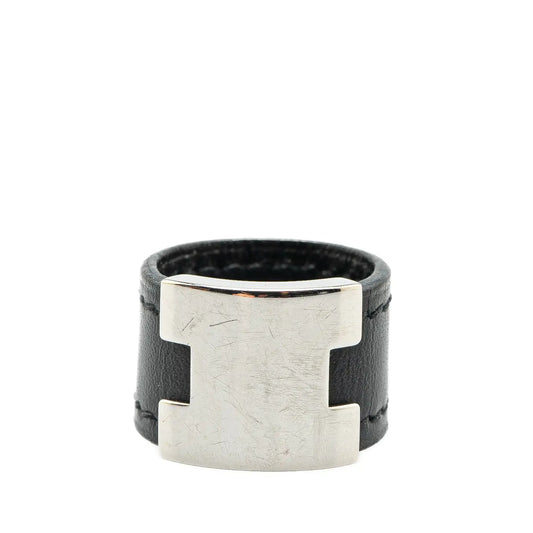 Hermès Leather and Palladium Plated Lurie Ring
