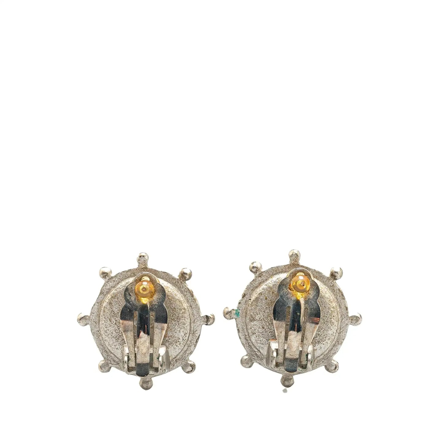 Chanel Silver CC Faux Pearl Clip On Earrings