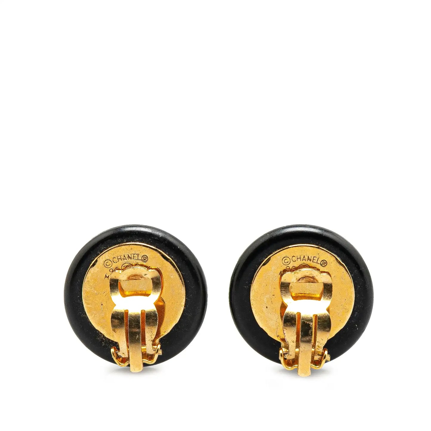 Chanel Resin CC Shell Button Clip On Earrings