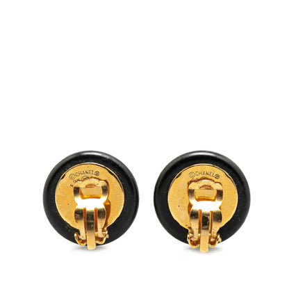Chanel Resin CC Shell Button Clip On Earrings