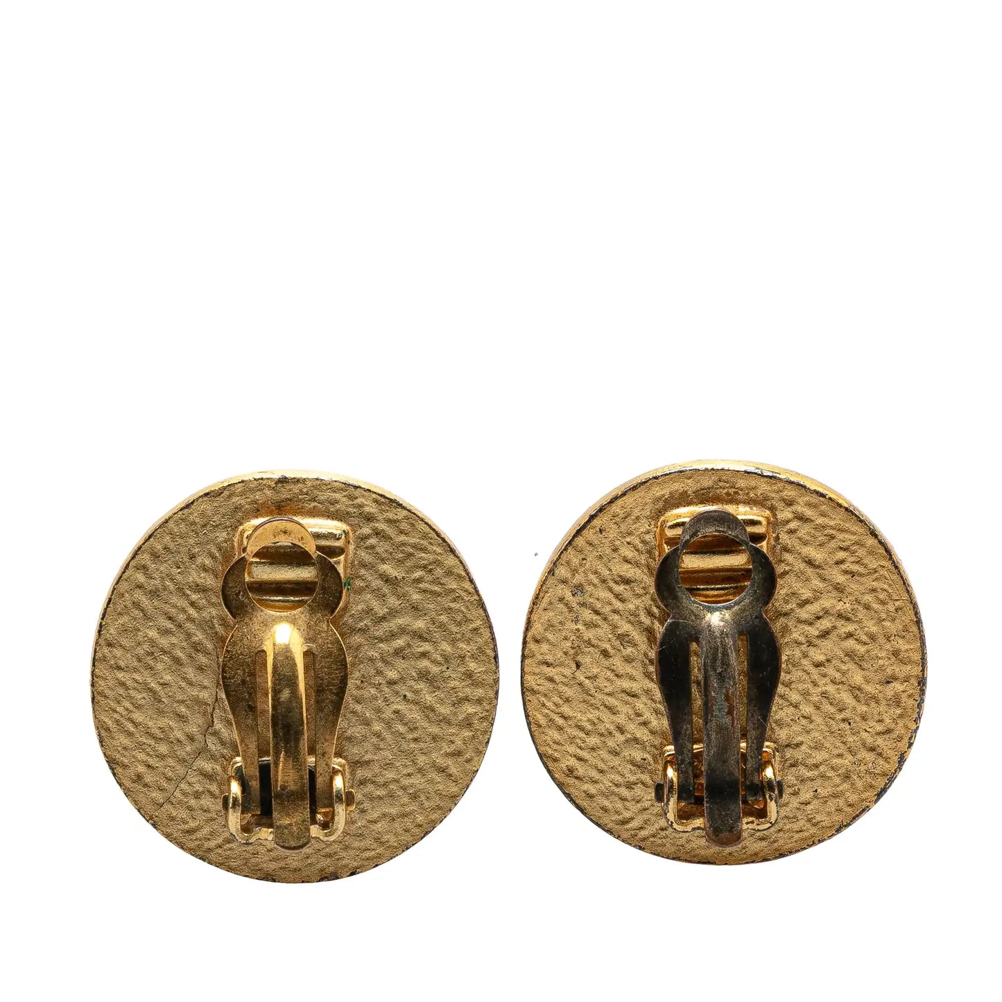 Chanel CC Gold Plated Enamel Button Clip on Earrings
