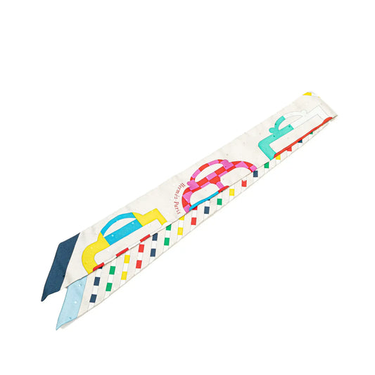 Hermès Bouclerie Moderne Plumetis Silk Twilly Scarf