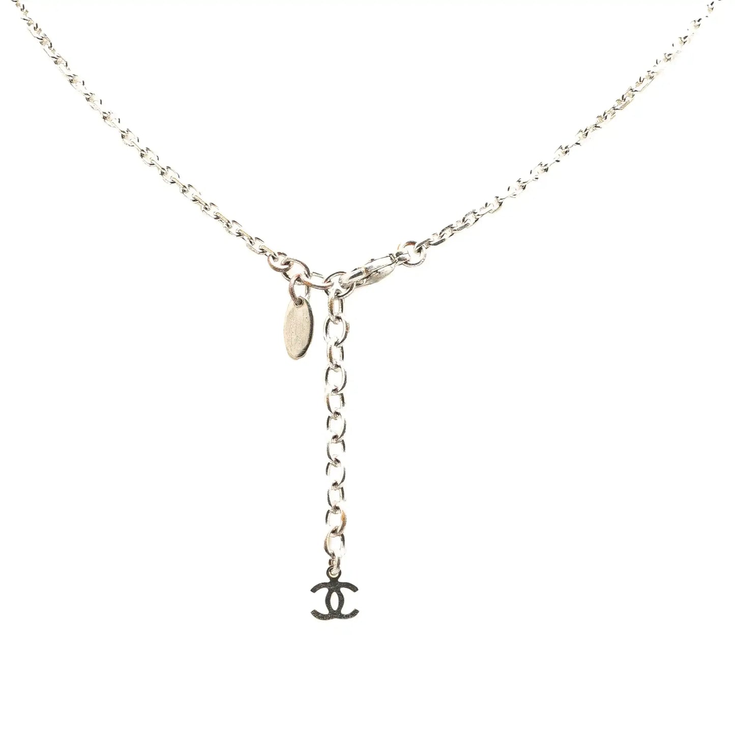 Chanel Silver Plated CC Resin and Rhinestone Pendant Necklace