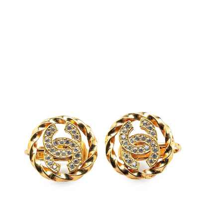 Chanel Gold Plated Rhinestone CC Clip On Earrings