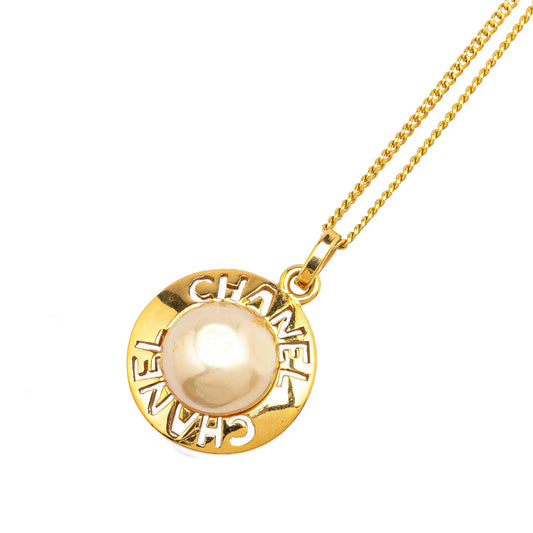 Chanel Gold Plated Faux Pearl Pendant Necklace