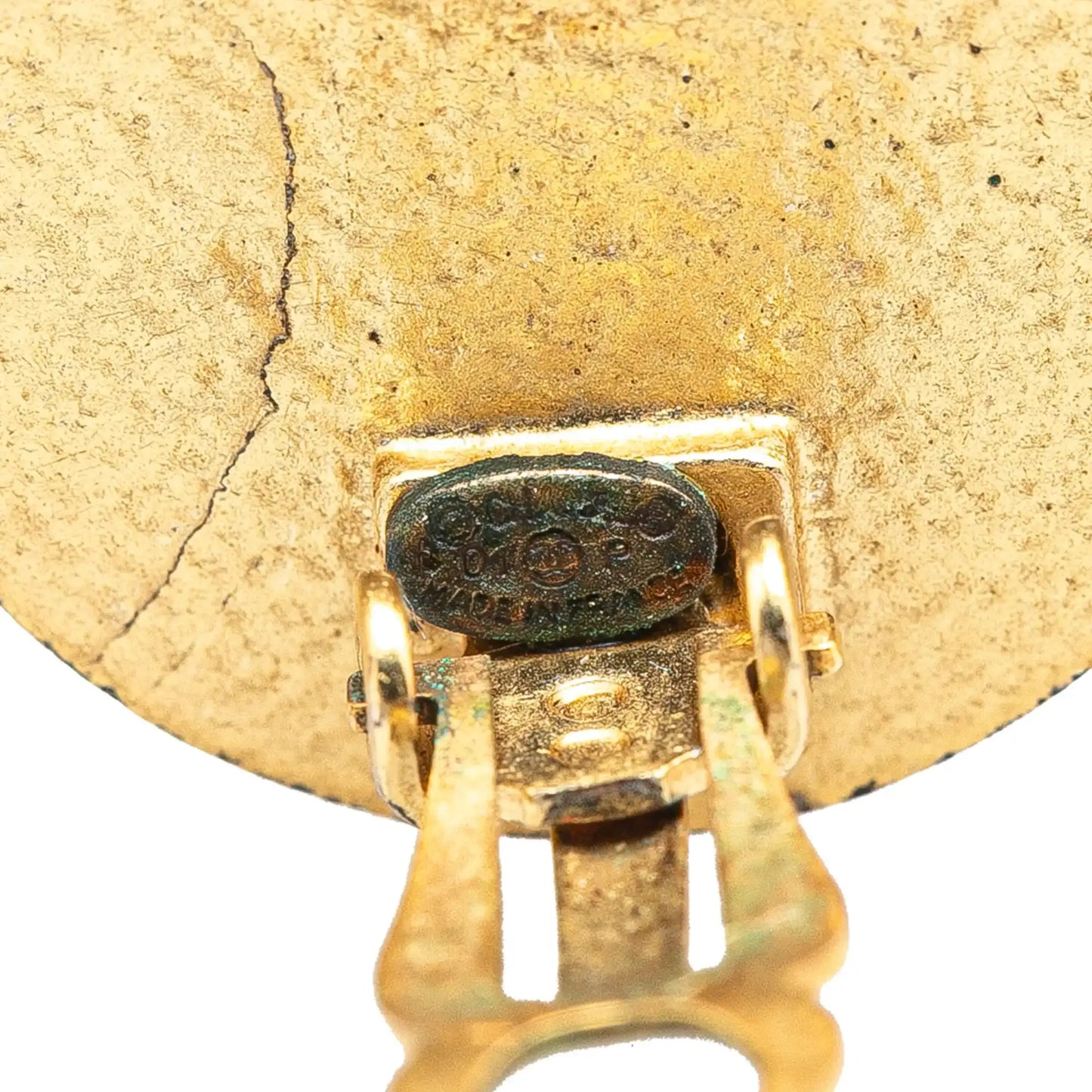 Chanel CC Gold Plated Enamel Button Clip on Earrings