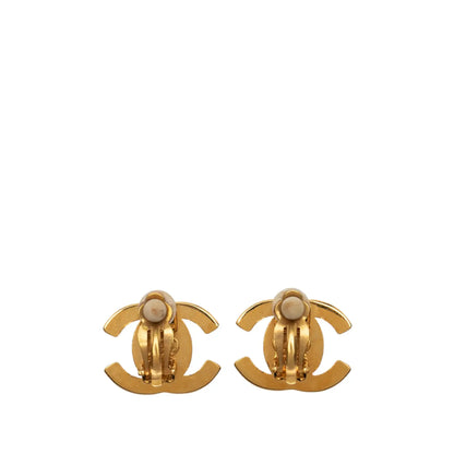 Chanel Gold Plated CC Turn Lock Clip on Earrings