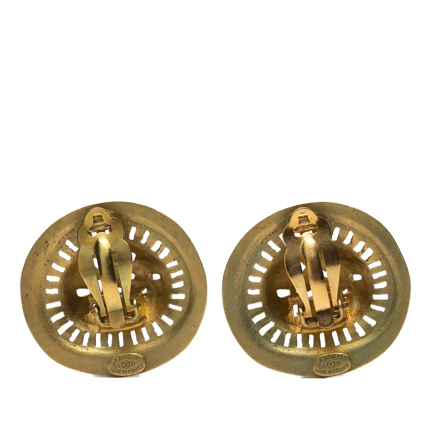 Chanel Gold Plated Logo Cutout Clip On Earrings