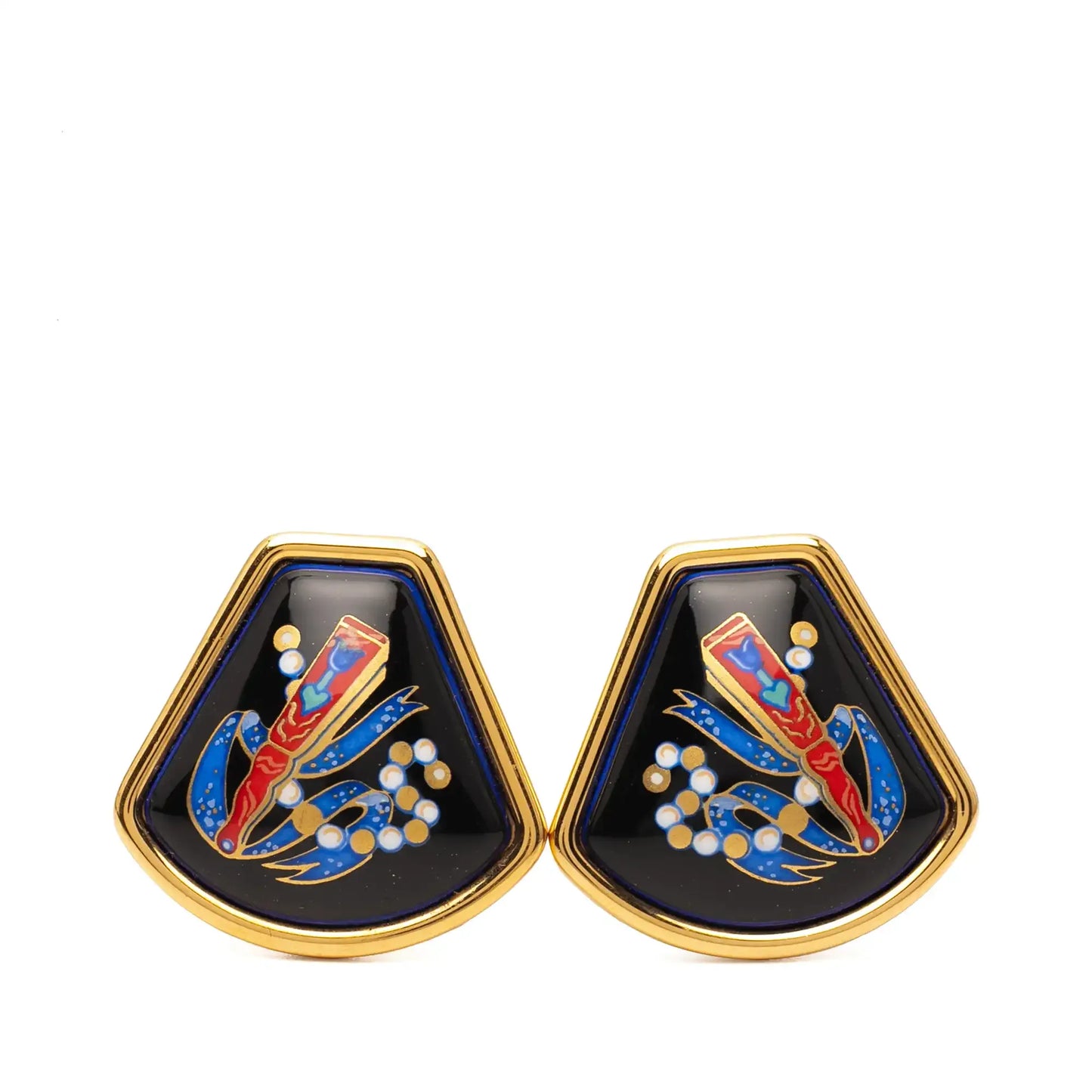 Hermès Enamel Cloisonne Clip On Earrings