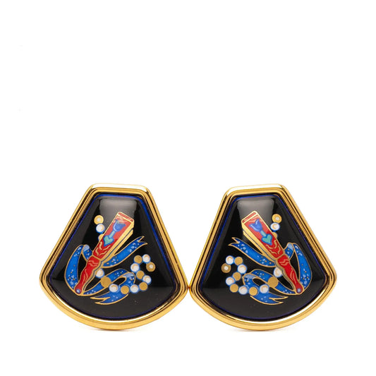 Hermès Enamel Cloisonne Clip On Earrings