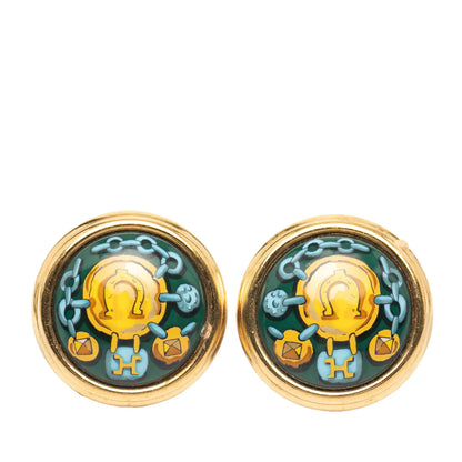 Hermès Enamel Cloisonne Clip on Earrings