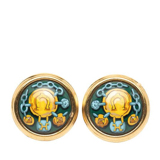 Hermès Enamel Cloisonne Clip on Earrings