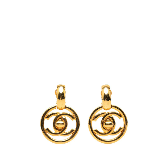 Chanel Gold Plated CC Turnlock Swing Clip on Earrings