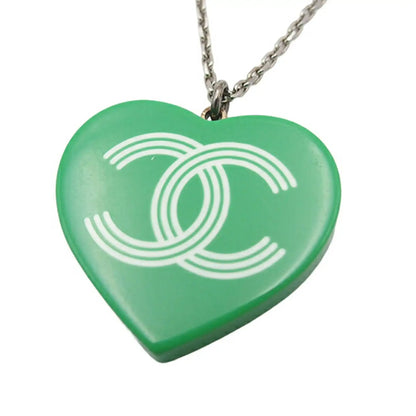 Chanel Silver Plated CC Resin Heart Pendant Necklace