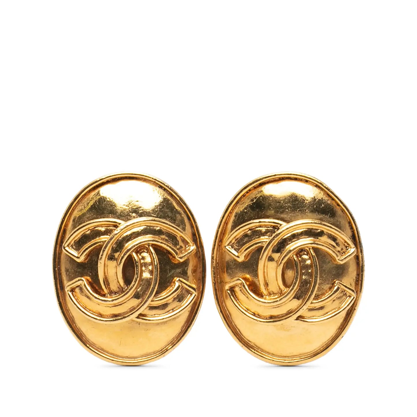 Chanel Gold Plated CC Oval Clip On Earrings