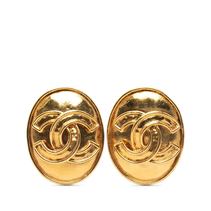 Chanel Gold Plated CC Oval Clip On Earrings