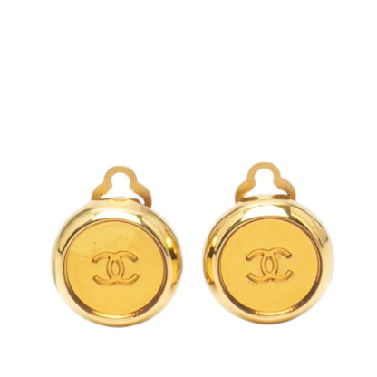 Chanel CC Gold Plated Round Clip On Earrings