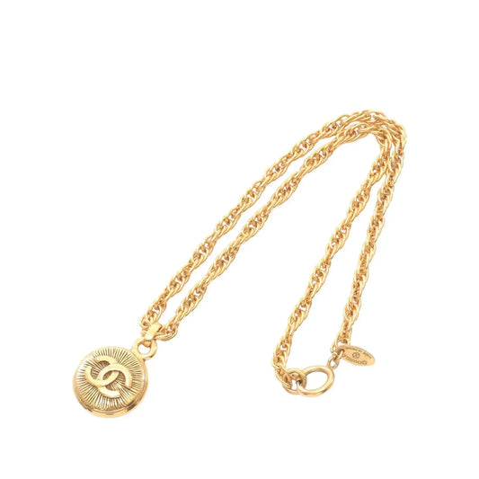 Chanel Gold Plated CC Round Pendant Necklace