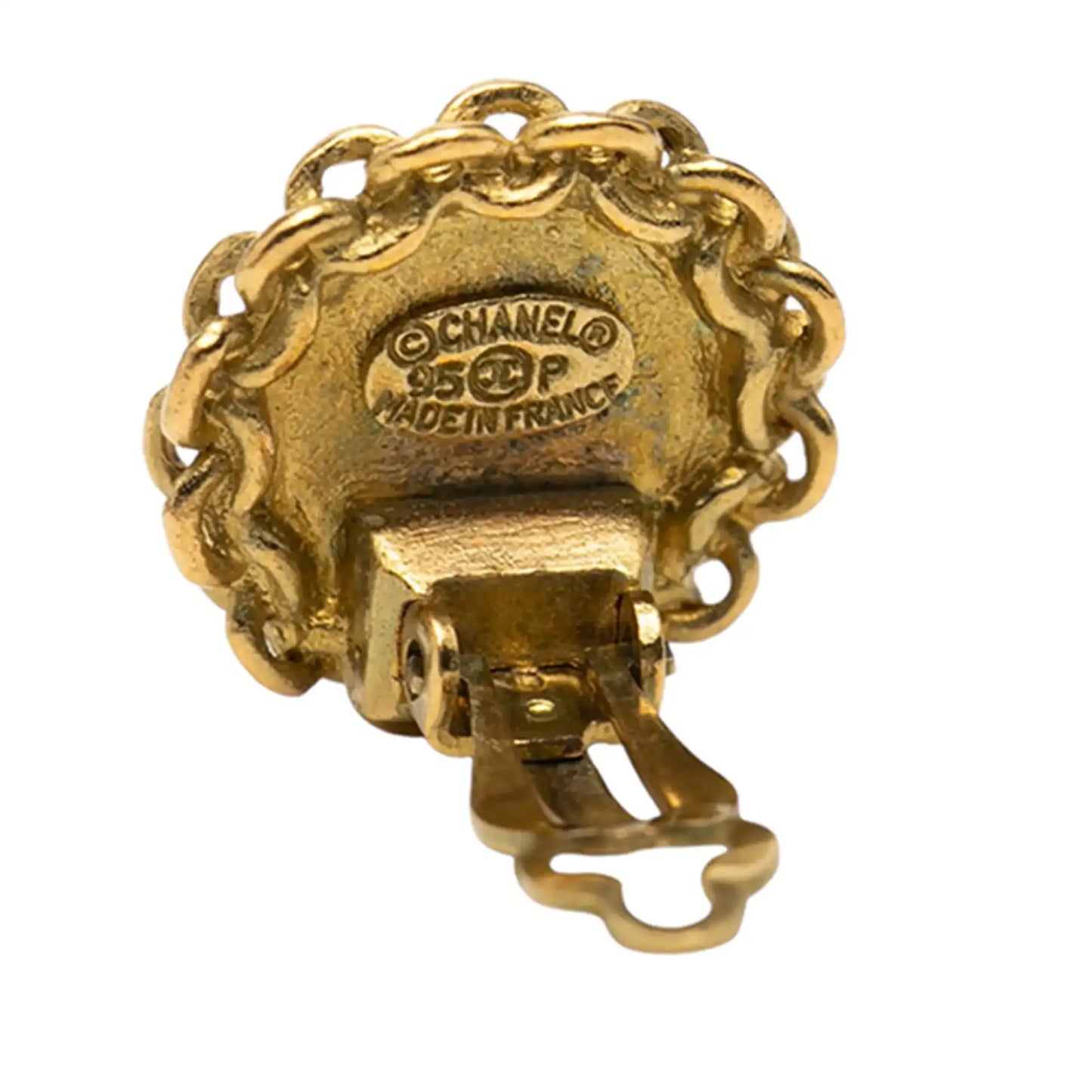 Chanel Gold Plated CC Chain Round Clip On Earrings