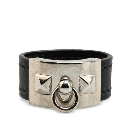 Hermès Leather and Palladium Plated Collier de Chien Ring