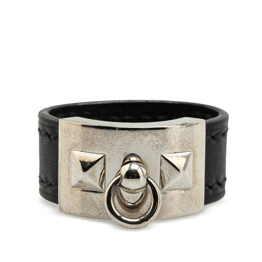 Hermès Leather and Palladium Plated Collier de Chien Ring
