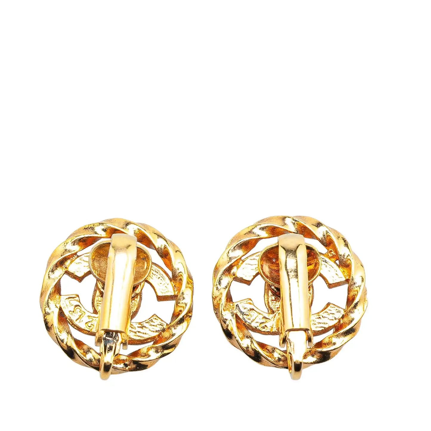 Chanel Gold Plated Rhinestone CC Clip On Earrings