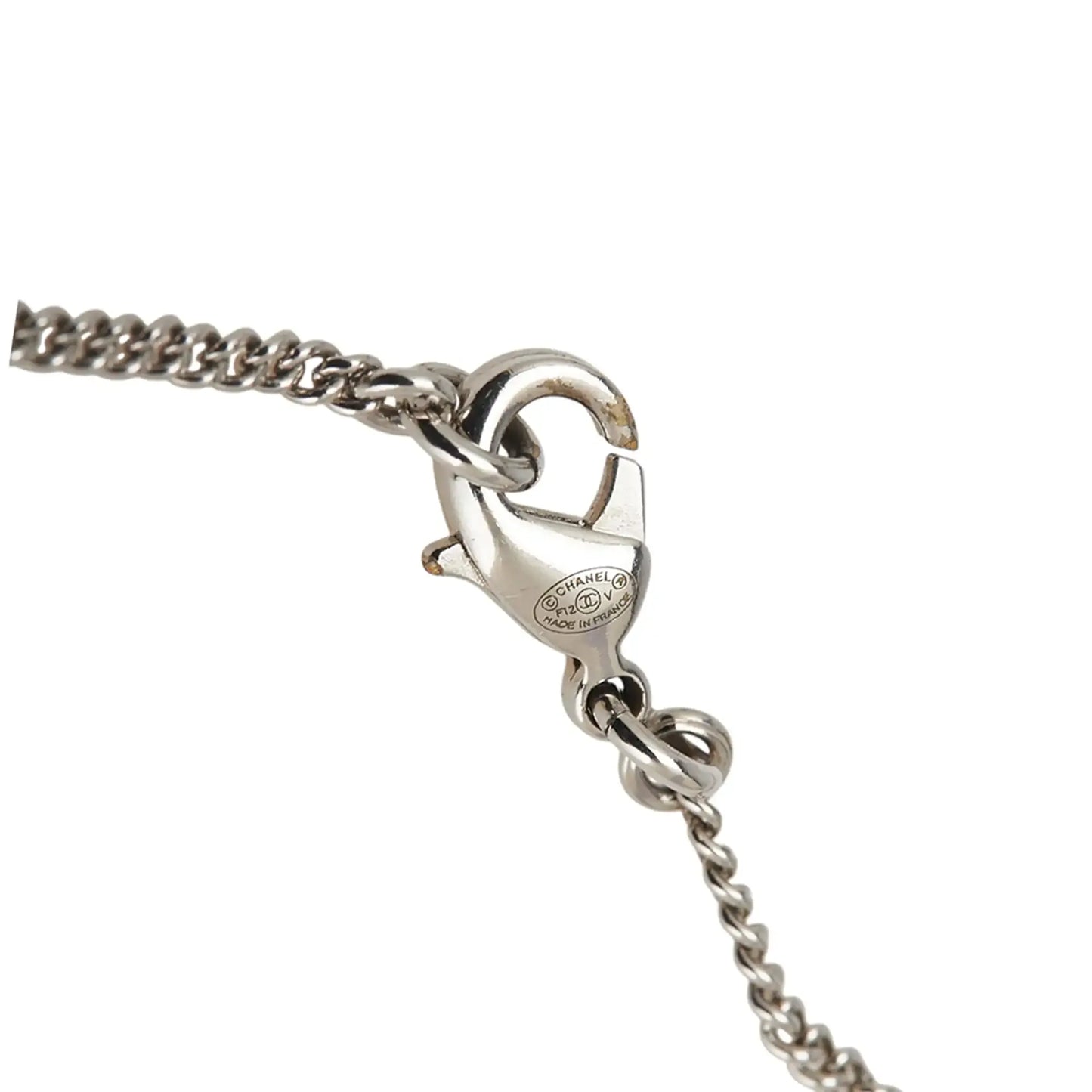 Chanel Silver Plated CC Rhinestones Pendant Necklace