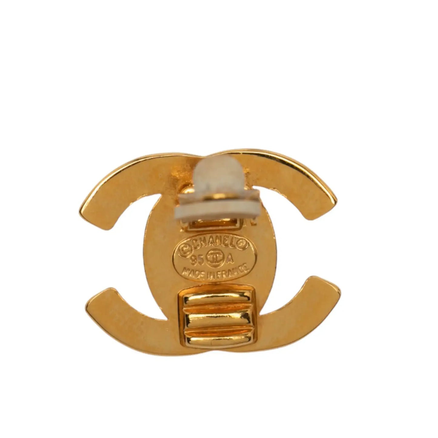 Chanel Gold Plated CC Turn Lock Clip on Earrings