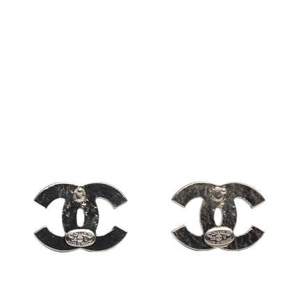 Chanel Silver Plated CC Rhinestone Push Back Earrings