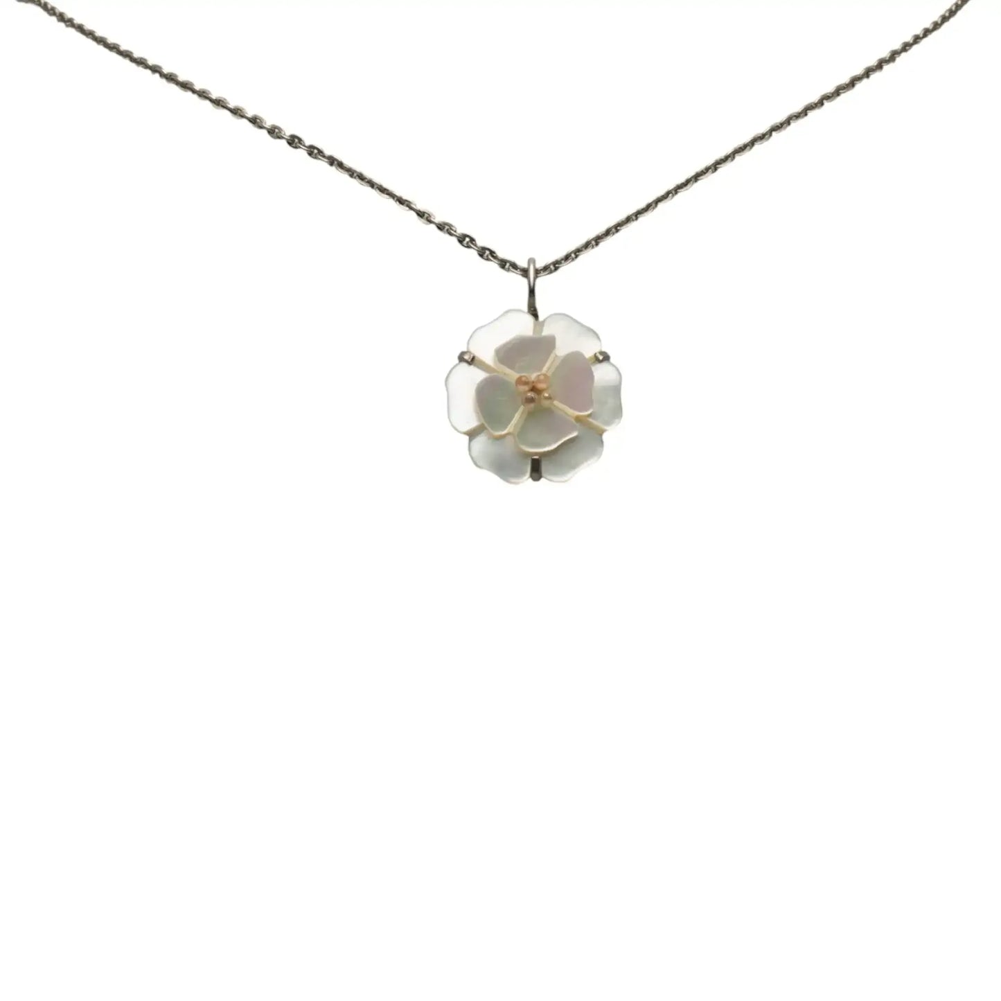 Chanel Resin Shell Camellia Pendant Necklace