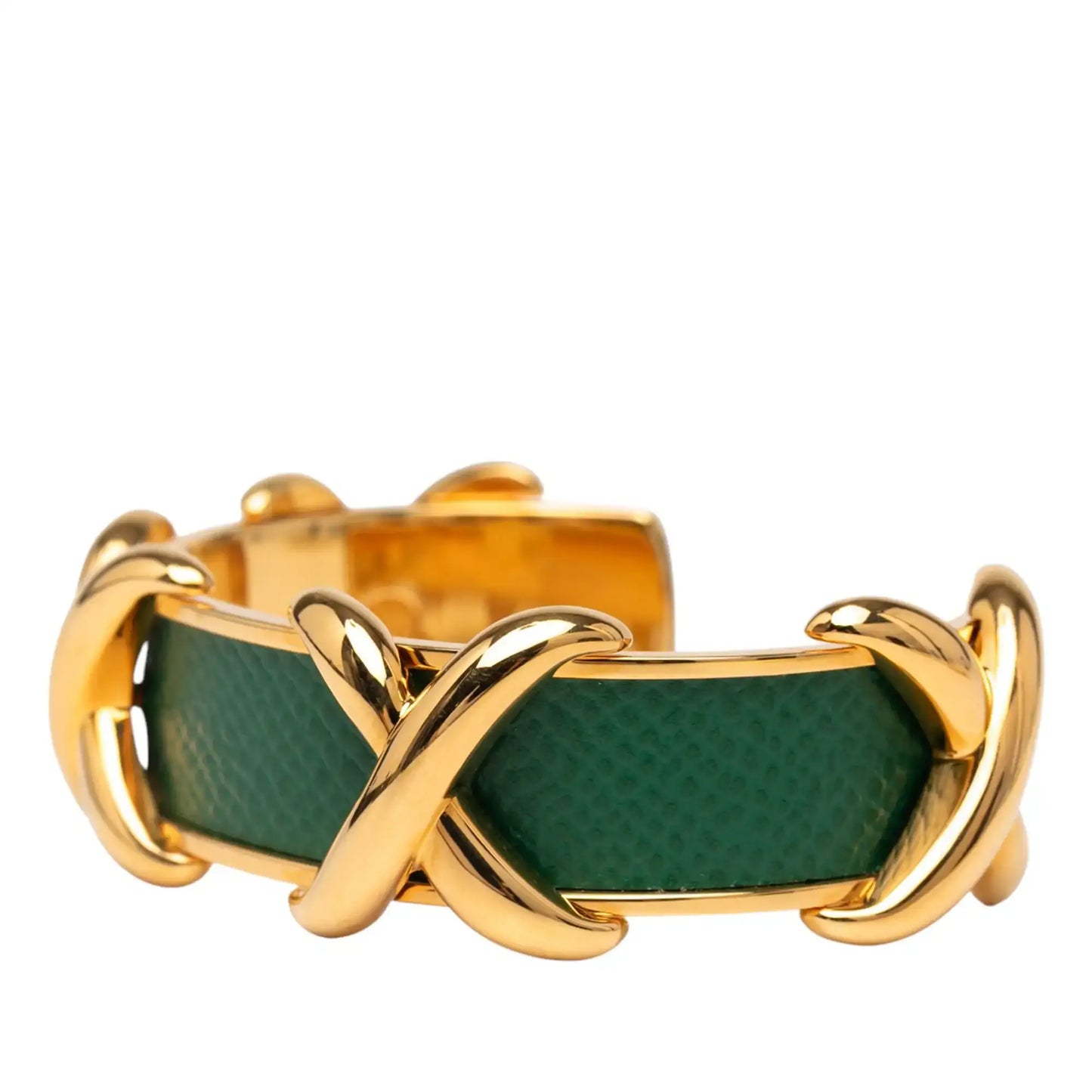 Hermès Gold Plated and Leather Criss Cross Cuff Bracelet
