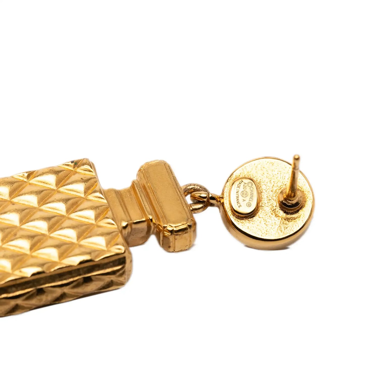 Chanel Gold Plated Faux Pearl and Strass CC Perfume Bottle Drop Earrings