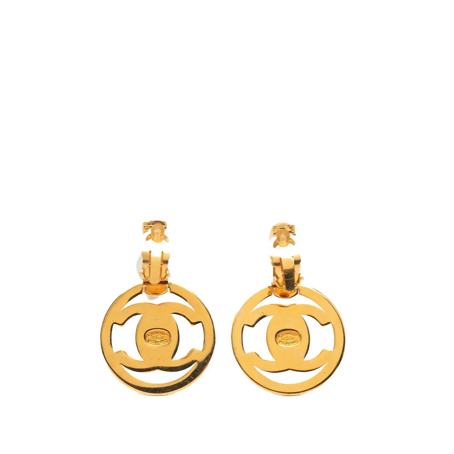Chanel Gold Plated CC Turnlock Swing Clip on Earrings