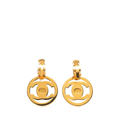 Chanel Gold Plated CC Turnlock Swing Clip on Earrings
