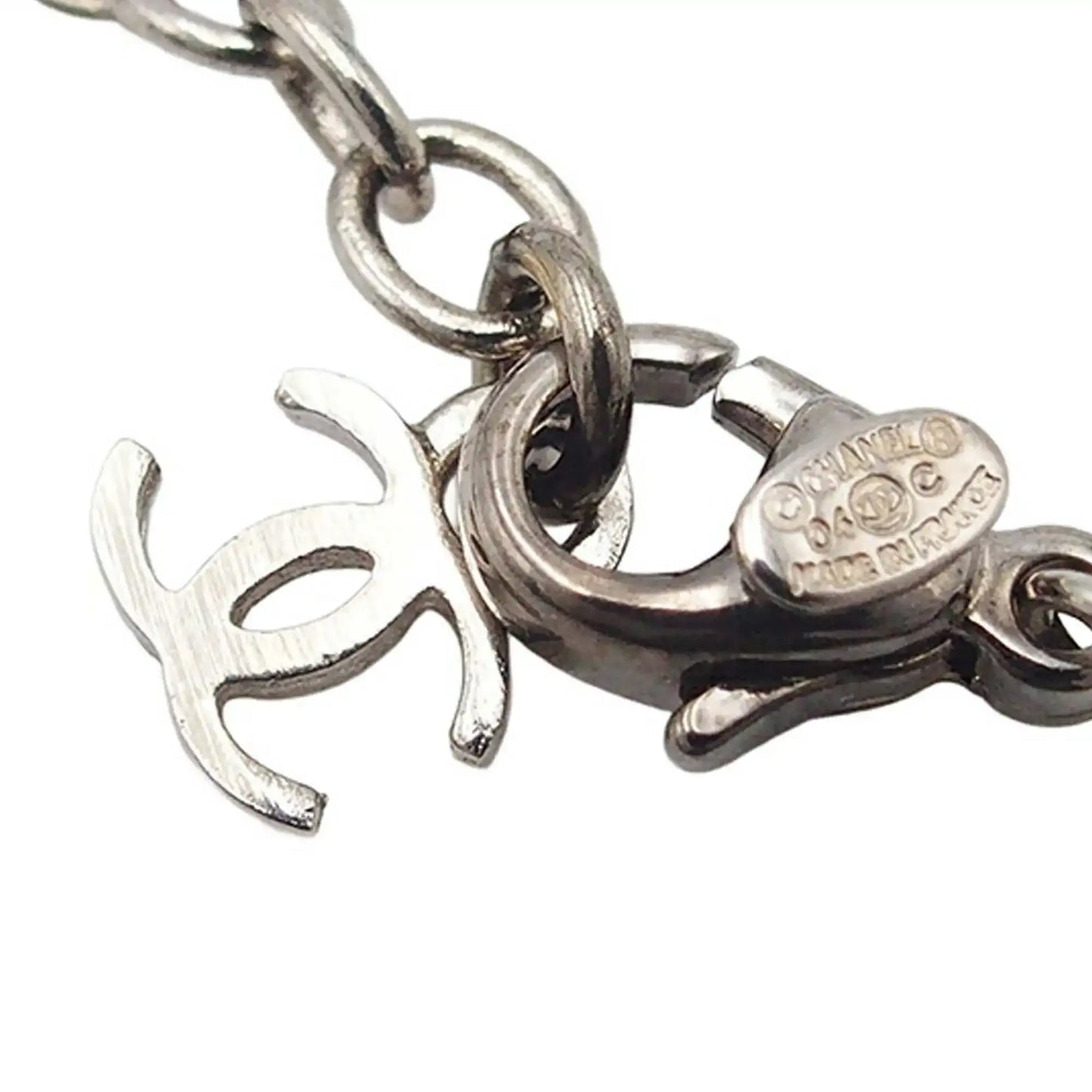 Chanel Silver Plated CC Resin Heart Pendant Necklace