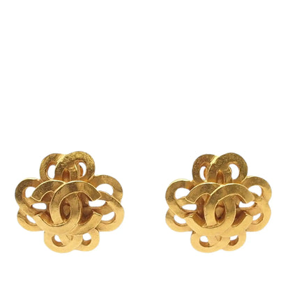 Chanel Gold Plated CC Flower Clip On Earrings