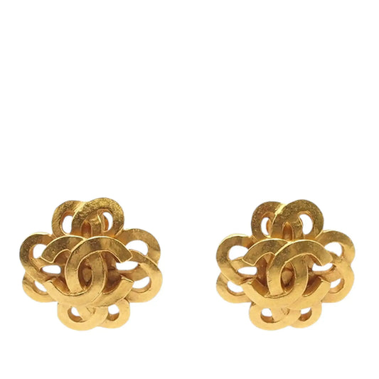 Chanel Gold Plated CC Flower Clip On Earrings