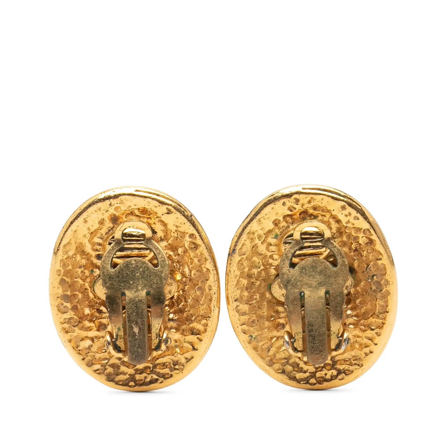 Chanel Gold Plated CC Oval Clip On Earrings