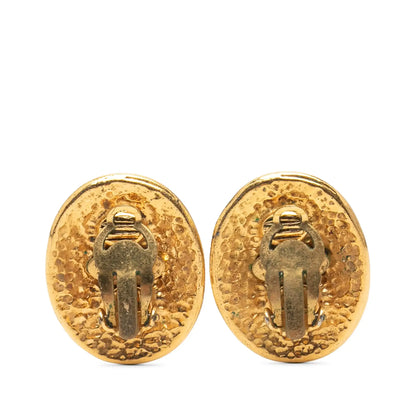 Chanel Gold Plated CC Oval Clip On Earrings