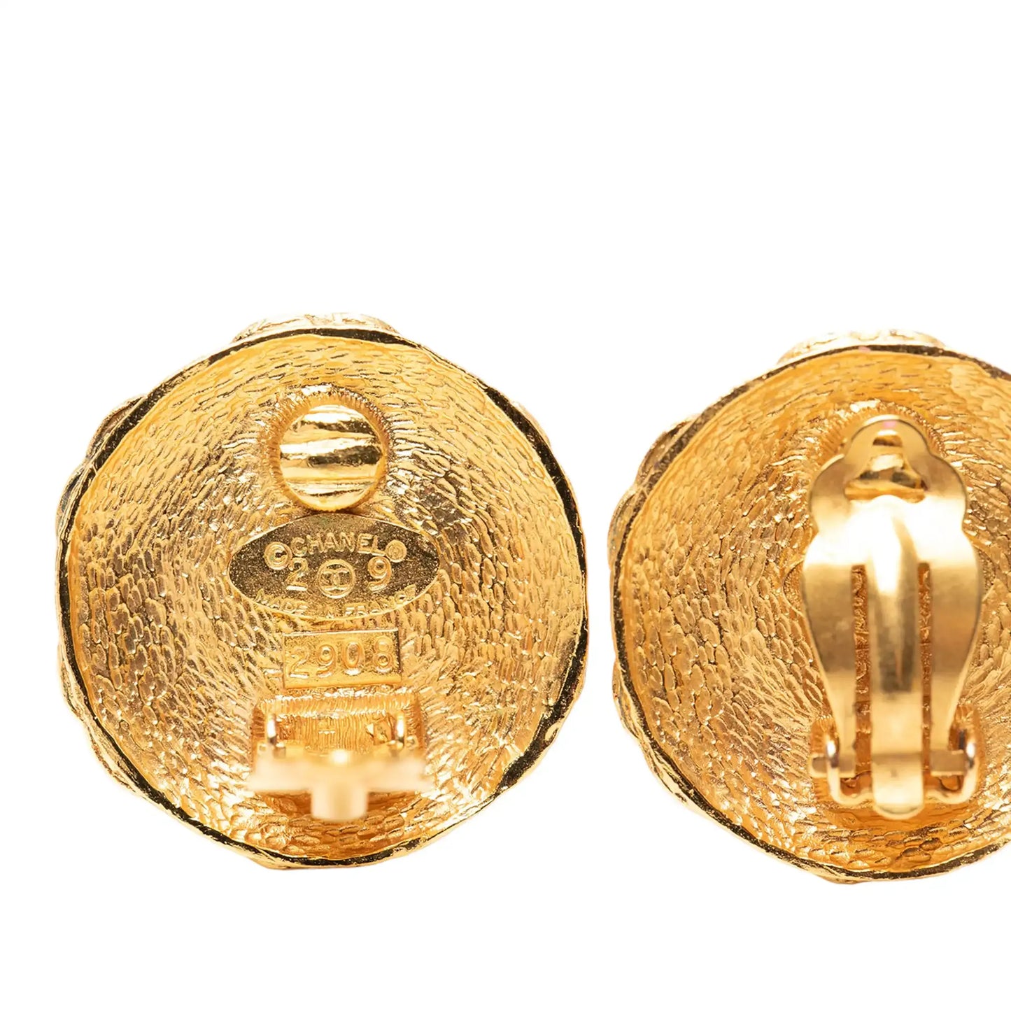 Chanel CC Gold Plated Faux Pearl Round Clip on Earrings