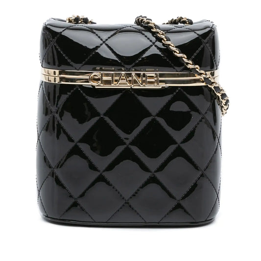 Chanel Quilted Patent Logo Chain Vanity Case