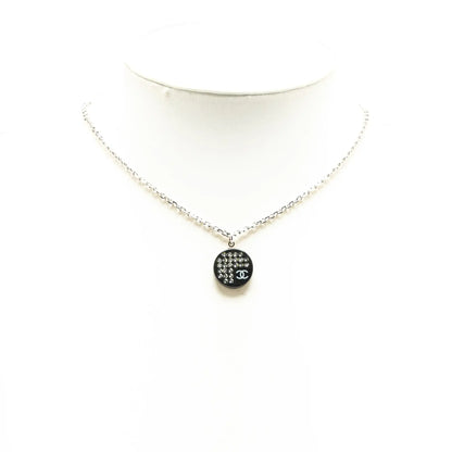 Chanel Silver Plated CC Resin and Rhinestone Pendant Necklace