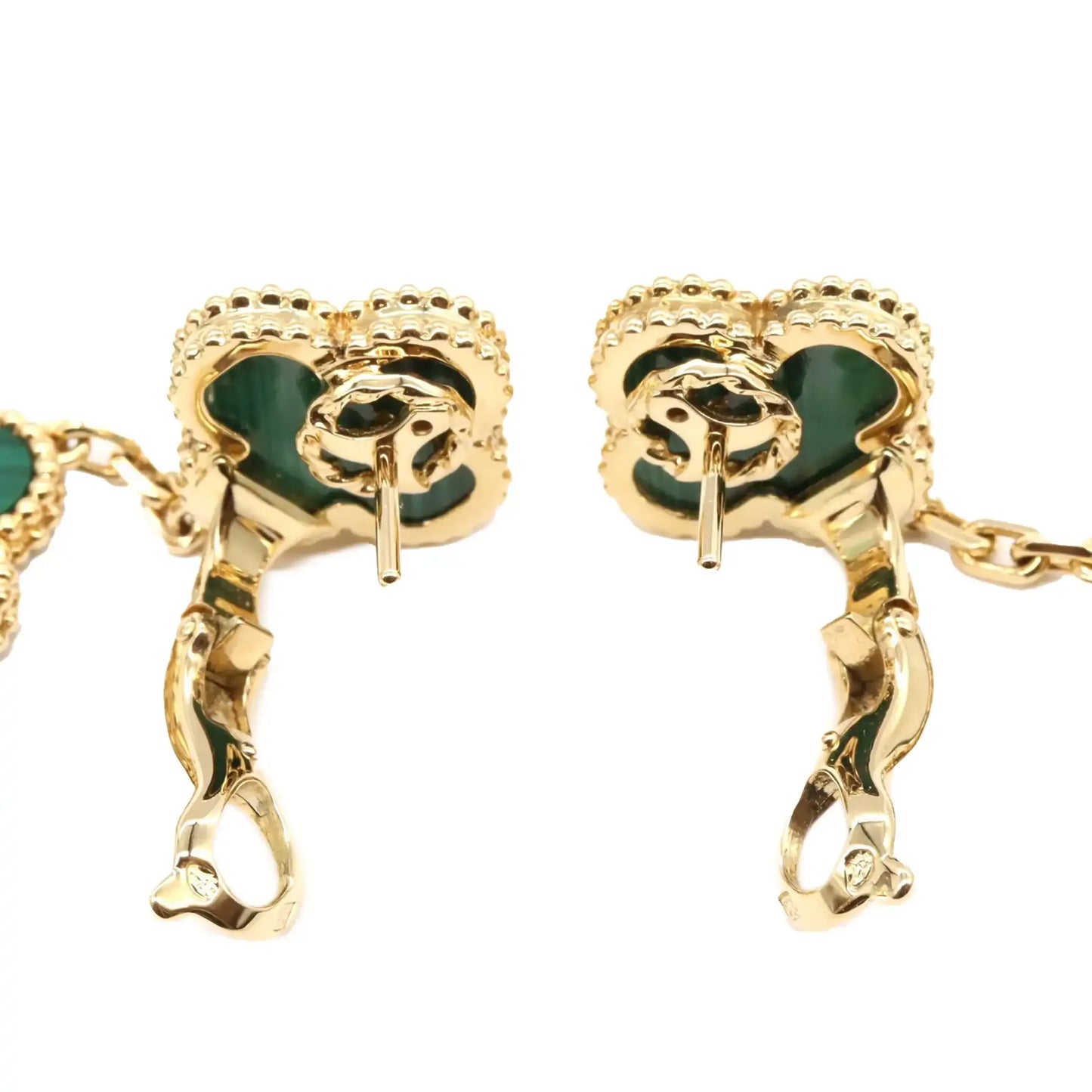 Van Cleef and Arpels 18K Yellow Gold and Malachite Magic Alhambra 3 Motif Earrings