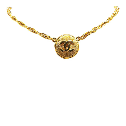 Chanel Gold Plated CC Round Pendant Necklace