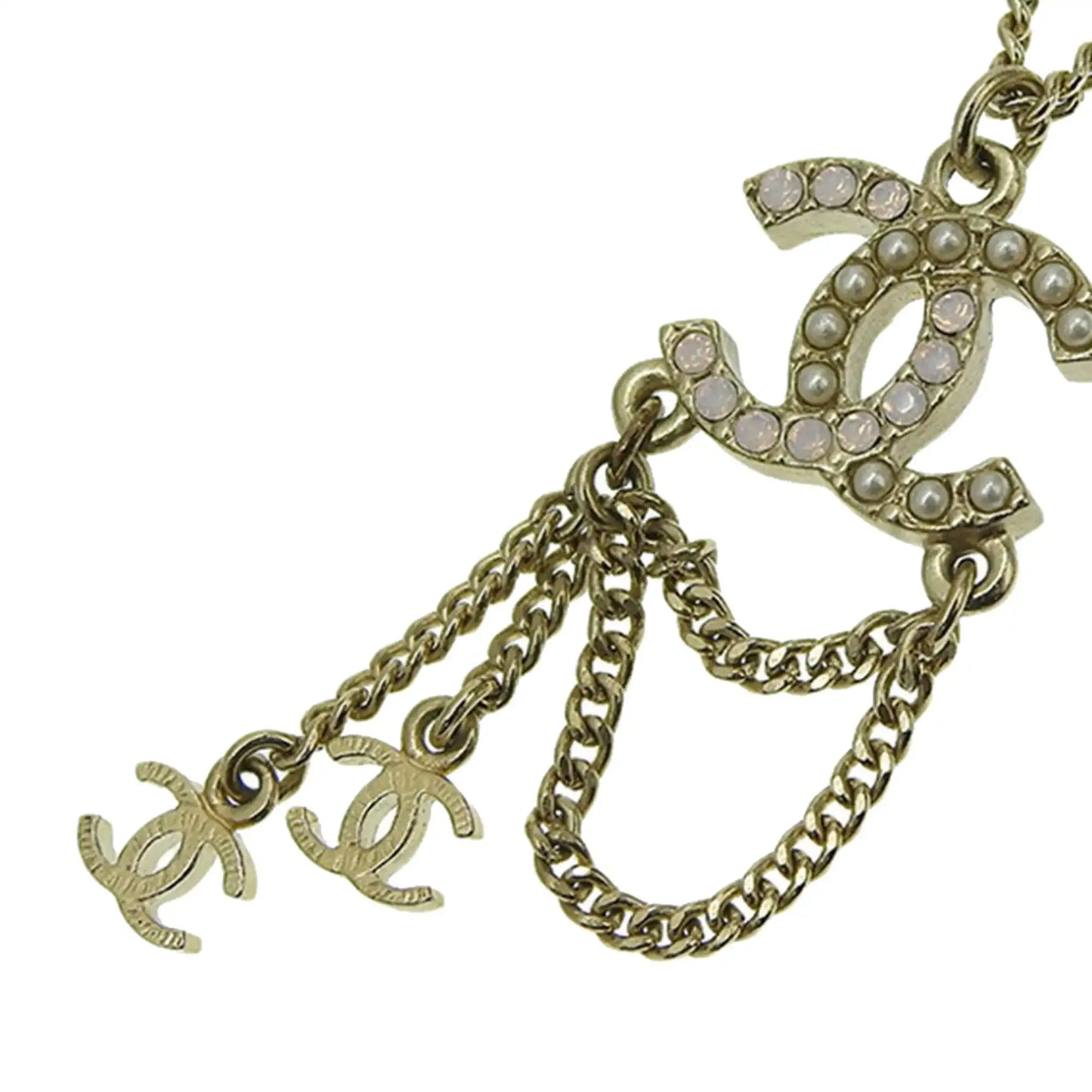 Chanel CC Gold Plated Faux Pearl and Crystal Drop Necklace