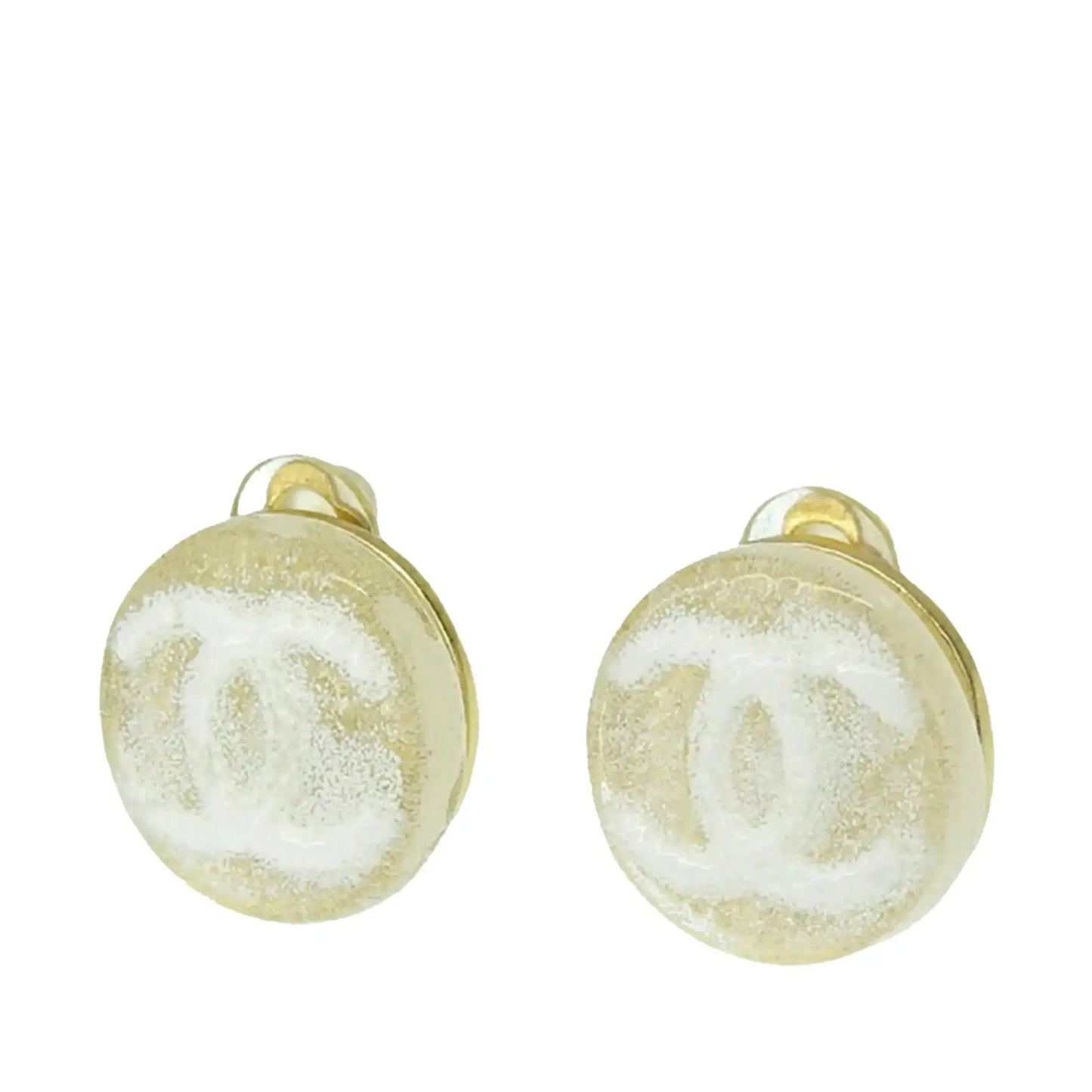 Chanel CC Resin and Gold Plated Button Clip On Earrings
