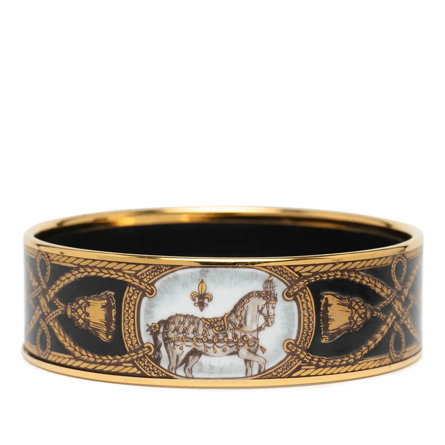 Hermès Wide Grand Apparat Horse Enamel Bangle 65